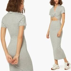 Favorite Daughter Day to Night Maxi Dress Twist Front Cutout Striped Midi